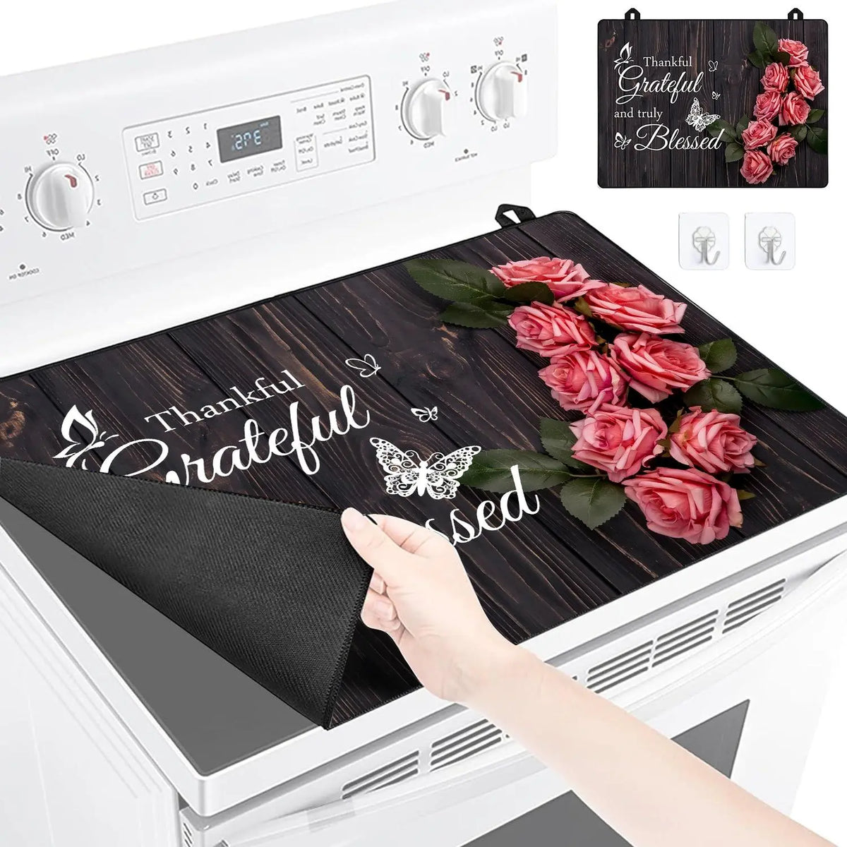 Modern Kitchen Stove Top Rubber Mat, 1 Count Waterproof & Heat Resistant Kitchen Stove Top Mat with 2 Hooks, Kitchen Decorative Placemat for Home Dining Room Barbecue Office, Dinnerware, Kitchenware, Household Placemat
