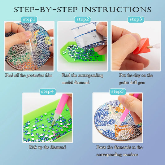 8 pieces/set of diamond painted coaster set with animal dog pattern coaster (with holder) - DIY diamond art craft kit for home decoration beginners, diamond craft supplies, artificial diamond art craft supplies gifts