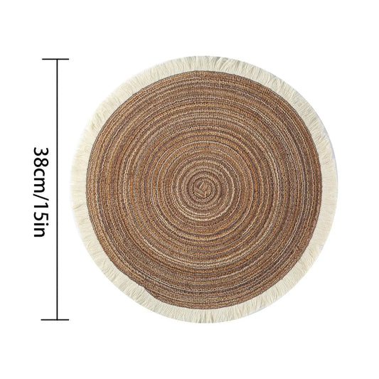 Round Boho Style Raffia Rope Placemat, 4 Counts/set Washable Table Mat, Coffee Table Mat, Decorative Place Mat, Boho Placemats Set for Home Kitchen Dining Room