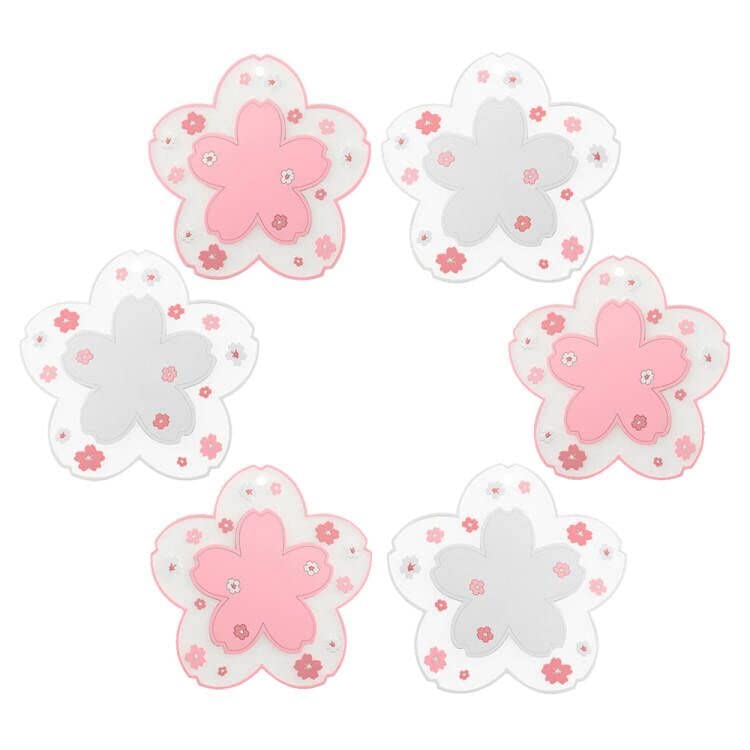 Sakura Coffee Cup Mat Kawaii Coaster 2PCS Cute Cherry Blossom PVC Home Tea Mug Pink Flower Pattern Anti-Skid Pot Bowl Pad Placemat for Desk Drink Table Decor Kawaii Accessories(Large)