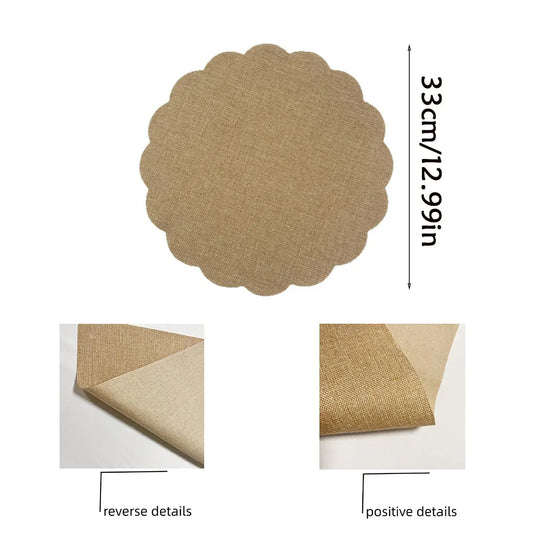 12pc Round Floral Jute Table Mats, 12.99 Inch Rustic Linen Placemats, Household Placemat, Kitchen Decorative Placemat, Bulk Farmhouse Decor, Wedding Mat, Boho Style, Boho Placemats Set, Floral Pattern Placemat, Reusable