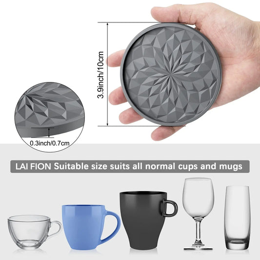 Silicone Coaster with Holder, 6 Counts/set Non-slip Coaster, Durable Cup Mat for Hot & Cold Drink, Coasters for Drinks, Coffee Table Mat, Kitchen Coasters, Kitchen Accessories
