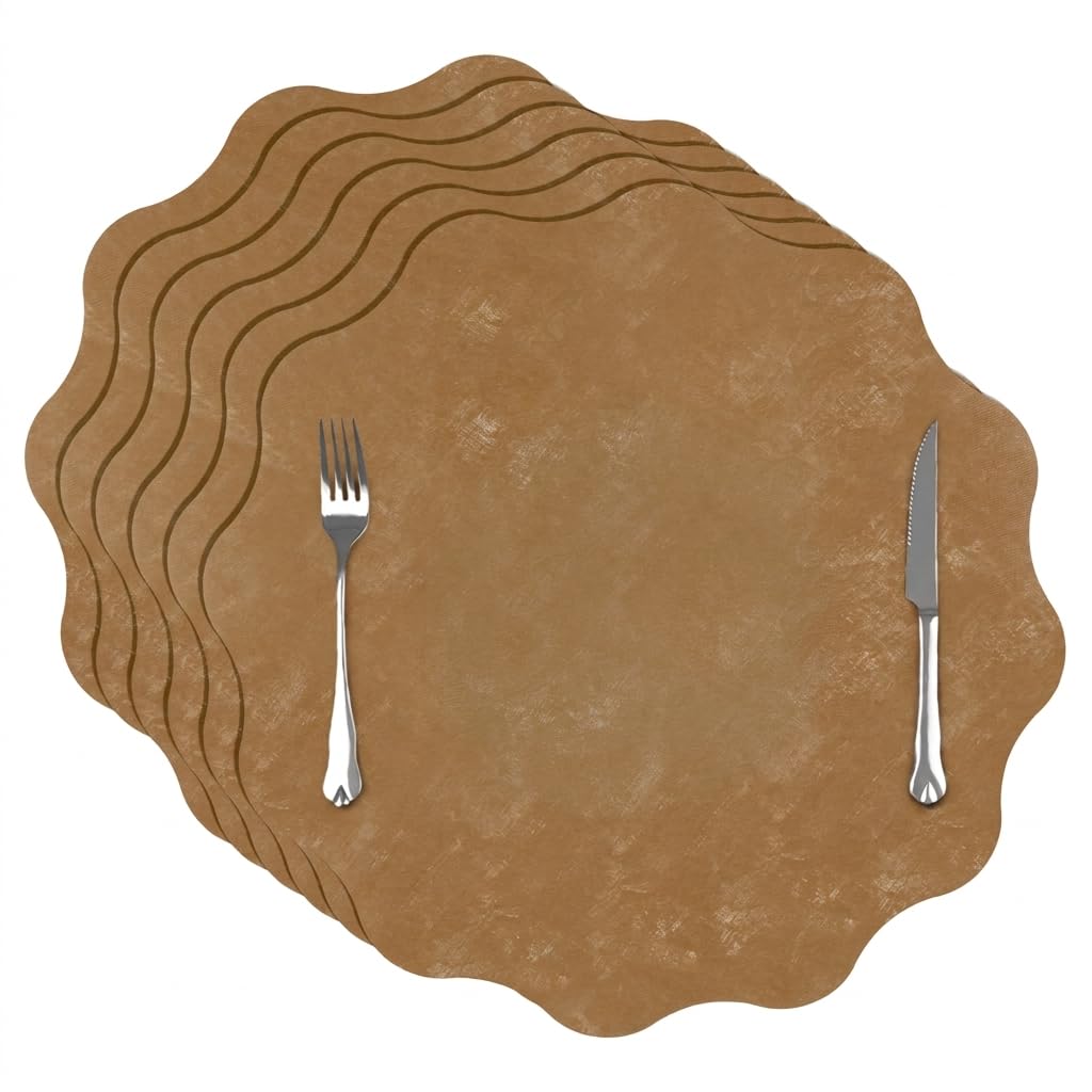 comfoyar Faux Leather Placemats with Coasters Set of 6, 12x17 Inch Heat Resistant Dual-Sided Imitation Velvet Dark Brown Place Mats, Waterproof Wipeable Table Mats for Kitchen Dining Party Decoration