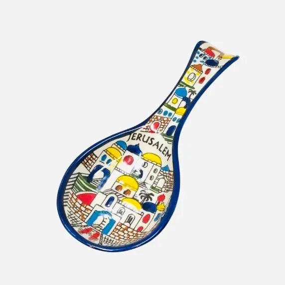 AlQuds Orchard Large 9-inch Spoon Rest Handcrafted in Al-Khalil Palestine Traditional Tableware Cutlery for Dining Enthusiasts
