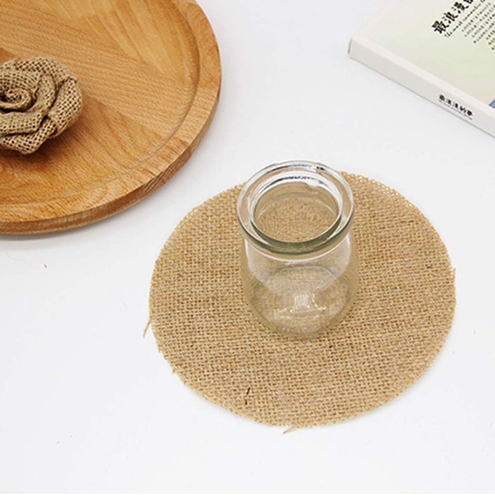12Pcs Rustic Burlap Linen Doilies Mat Round Placemats Cup Mat Coaster Table Decorations for Wedding Holiday Home Party Dining Table, 6 Iinches