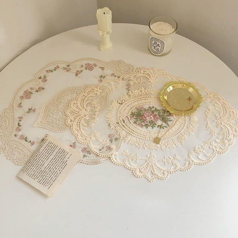 6Pack Retro Lace Placemats, French Crochet Doilies, Handmade Embroidered Table Mats, 12x16-in Beige Place Mats Cup Mat