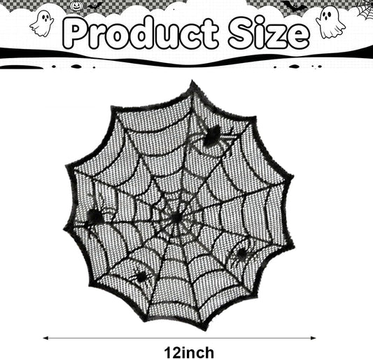 4 Pcs Halloween Spider Wed Placemats 12inch Black Round Lace Gothic Table Mats Hollow Out Spiderweb Coasters for Halloween Kitchen Table Decoration