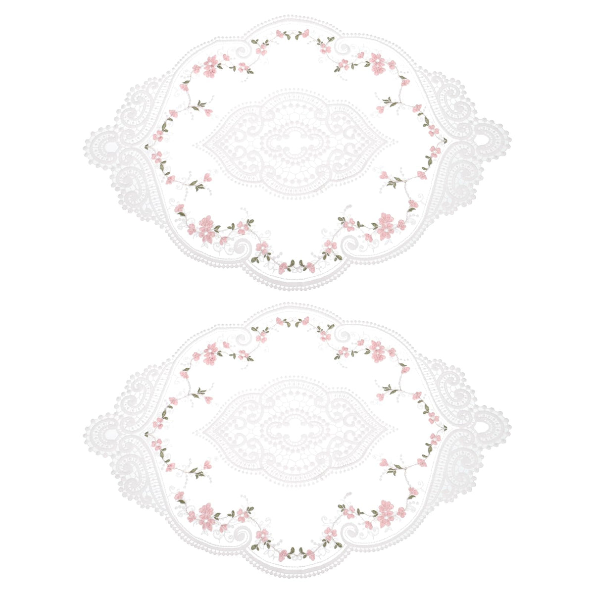 uxcell 2Pack Retro Lace Placemat 12x17-in Oval Embroidered Table Place Mats French Crochet Doilies Coasters Cup Mat for Home Wedding, Red
