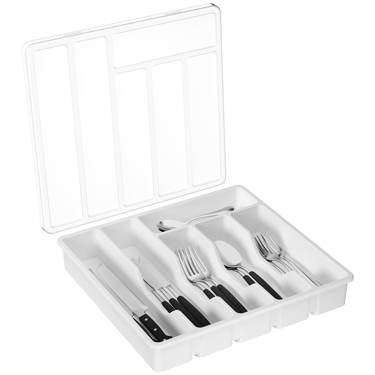 Lifewit Silverware Organizer with Lid, Covered Utensil Tray, 12.6x11.8