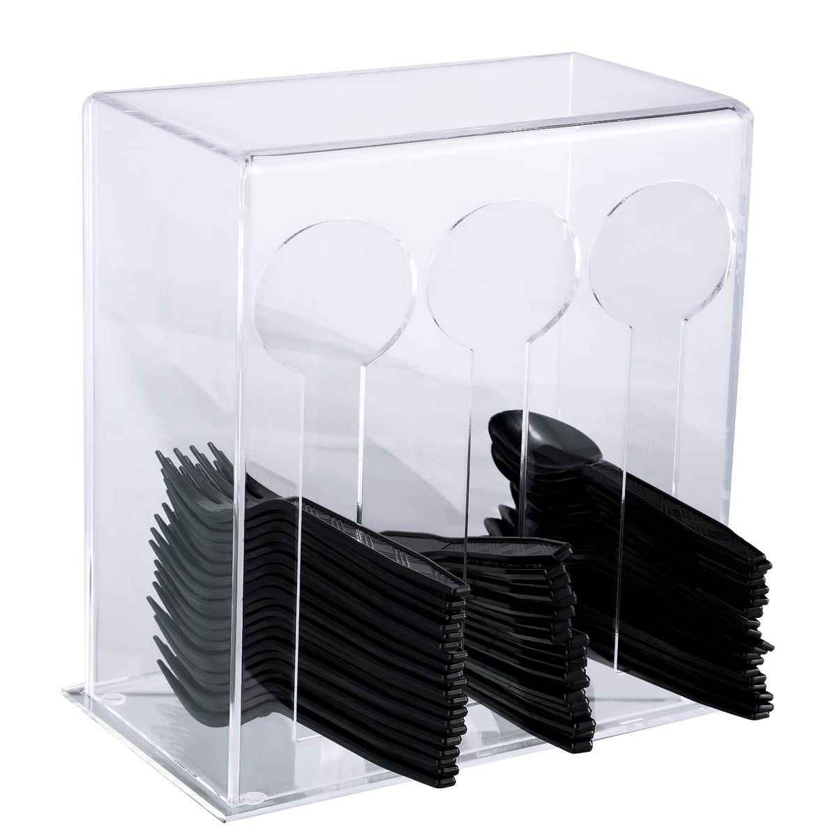 Vesici Plastic Utensil Dispenser Utensil Holder, 3 Compartment, Clear