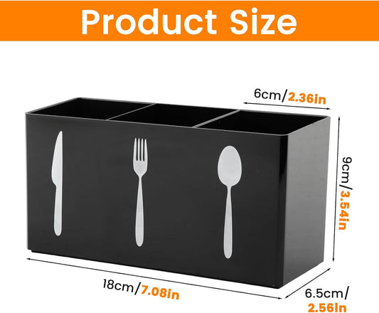 Silverware Holder, 3-Section Countertop Organizer, Black