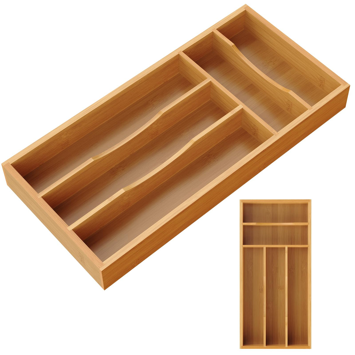 Bamboo Silverware Organizer, Bamboo Kitchen Drawer Cutlery Organizer, Utensil Holder, Flatware Organizer Tray (15.8"x9.5"x1.6")