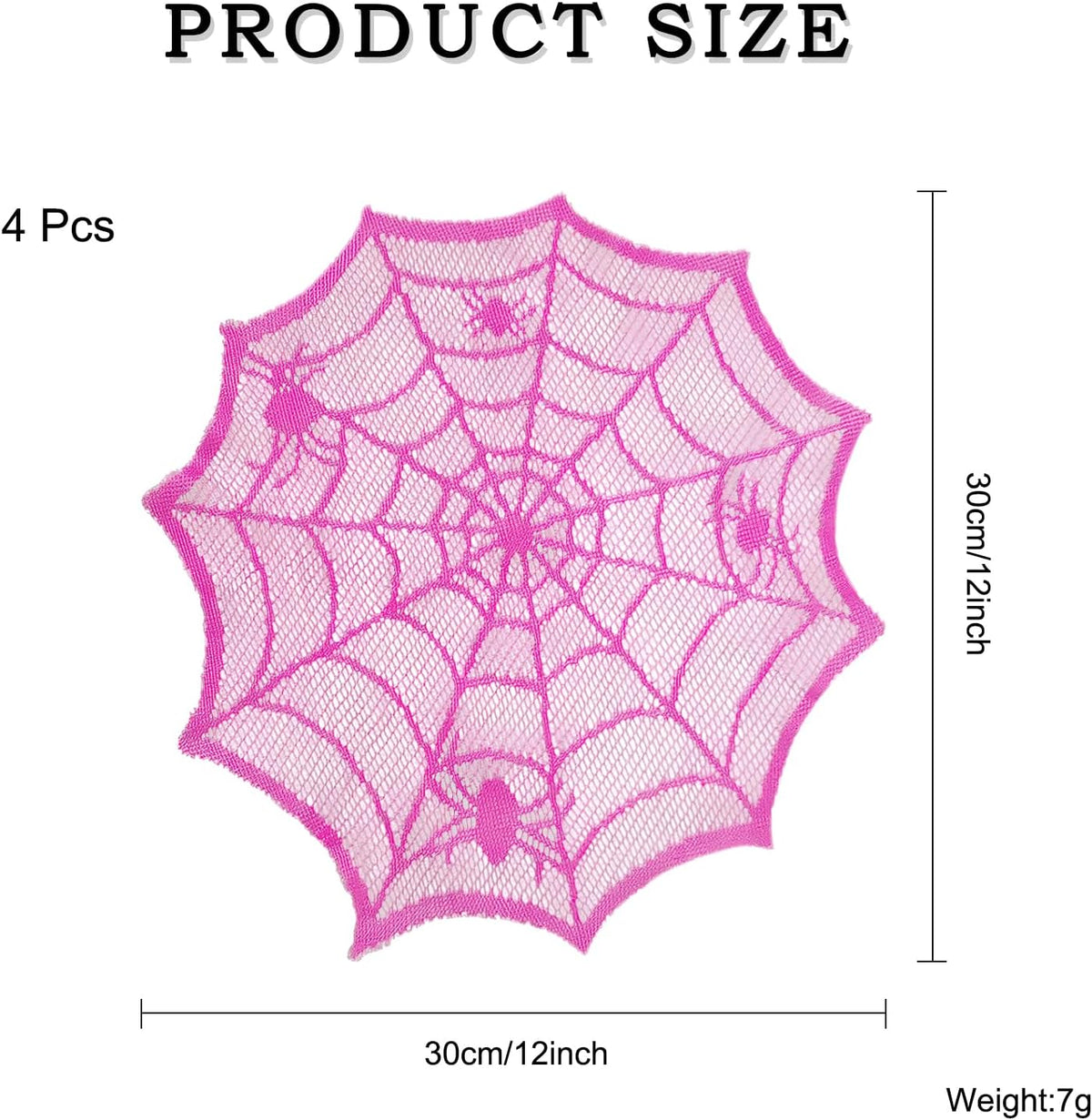 Halloween Spider Web Placemats Purple Lace Spider Web Heat Insulation Table Mats Placemat for Halloween Family Party Dining Table Decoration Supplies (4 Pcs)