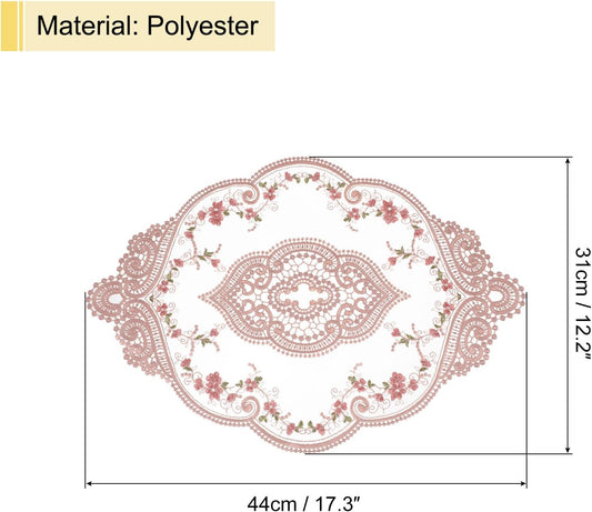 uxcell Retro Lace Placemat 12x17-in Oval Embroidered Table Place Mats French Crochet Doilies Coasters Cup Mat for Home Wedding, Dusty Rose