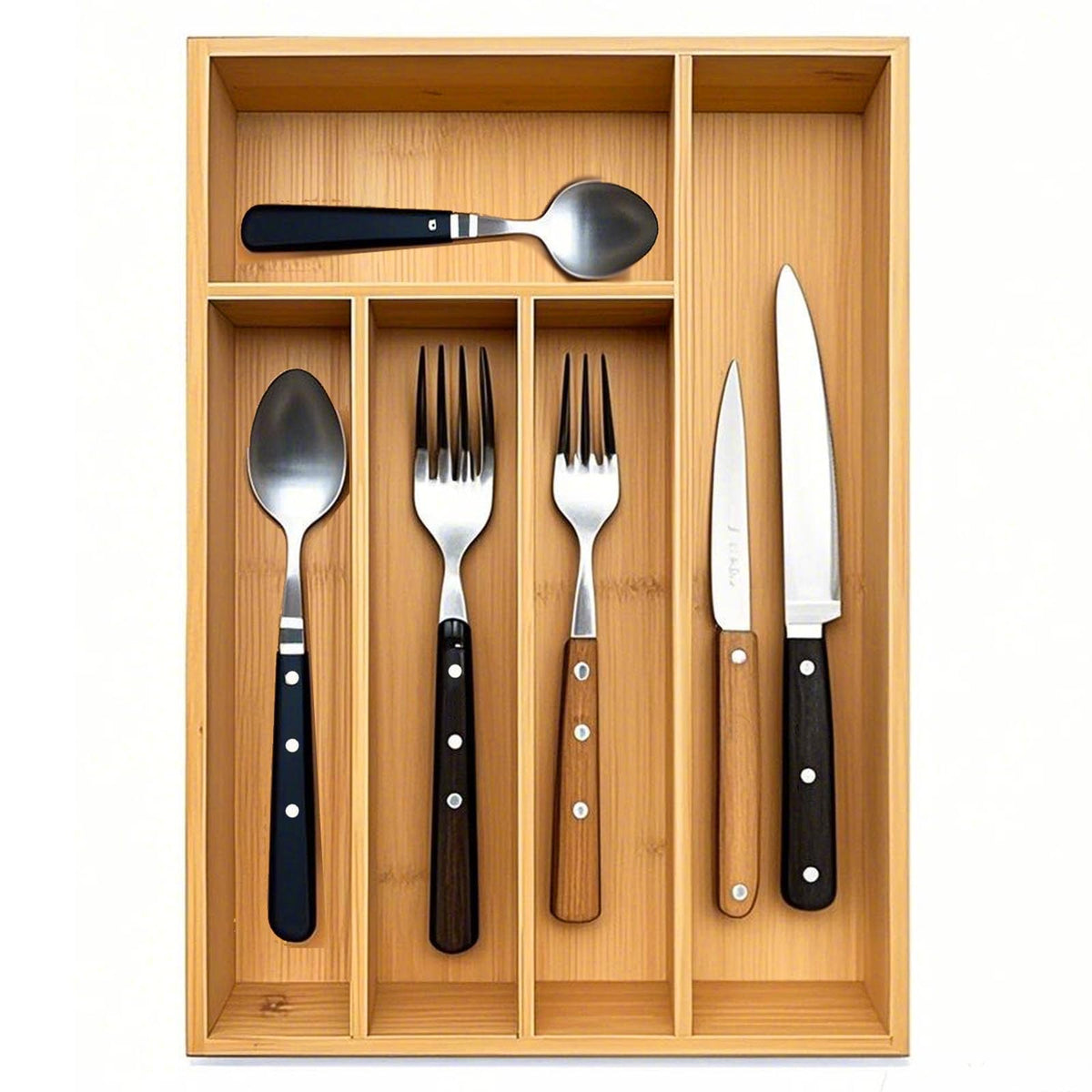 guiogc Bamboo Silverware Drawer Organizer, Kitchen Small Silverware Organizer, Utensil Tray Holder, Cutlery Tray for Spoons, Forks, Knives, Suitable for a family of 2-4