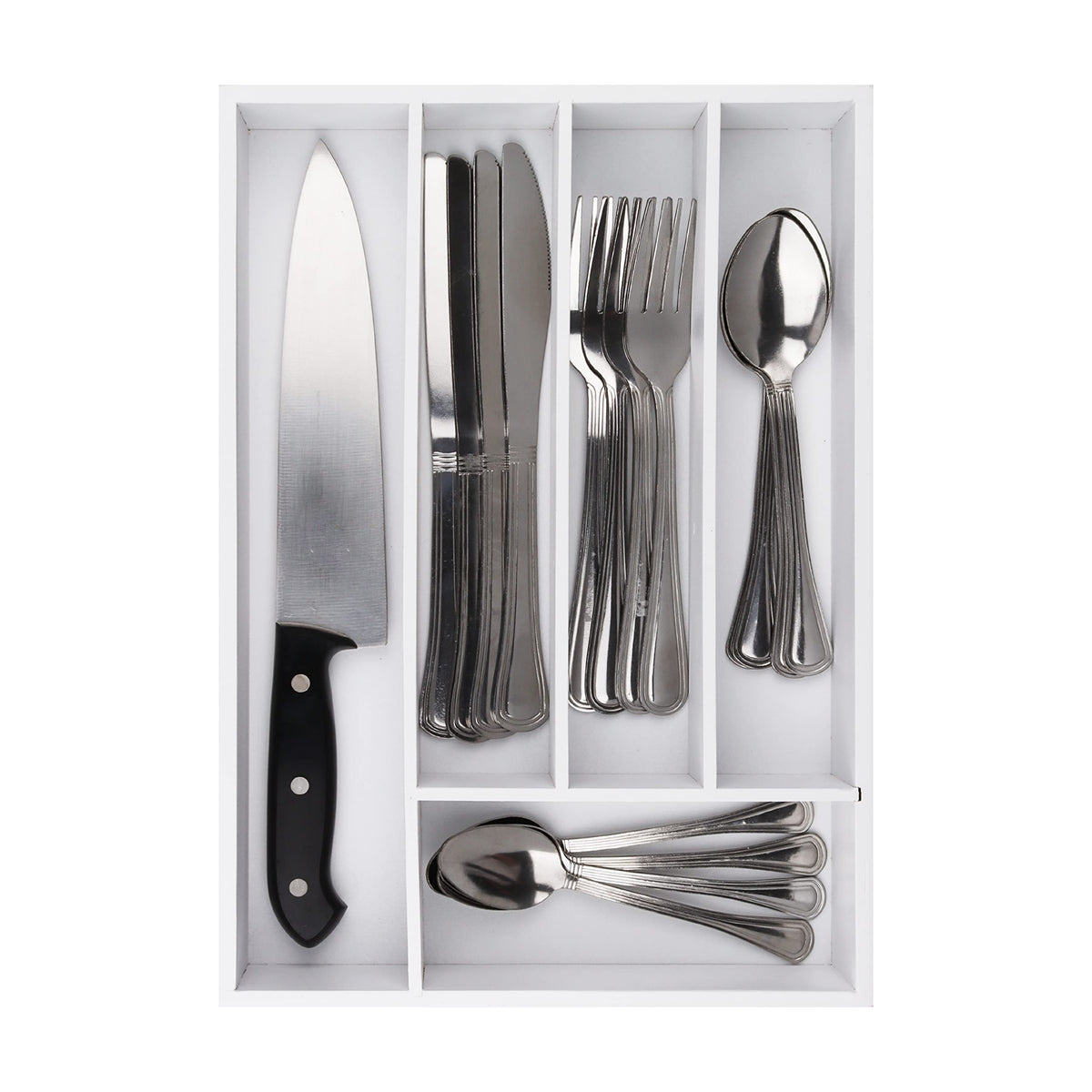 Pristine Bamboo Silverware Organizer - Small Extra-Deep Wooden Kitchen Drawer Organizer Divider for Spoons, Forks, Knives & Cutleries - 5 Slots
