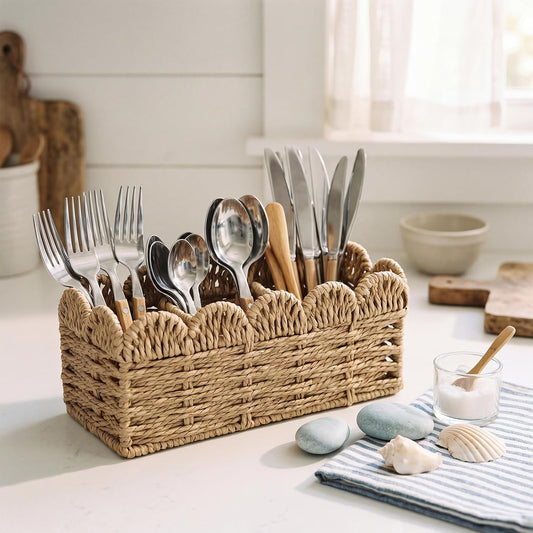 3 Compartment Paper Rope Utensil Holder Silverware Caddy Basket