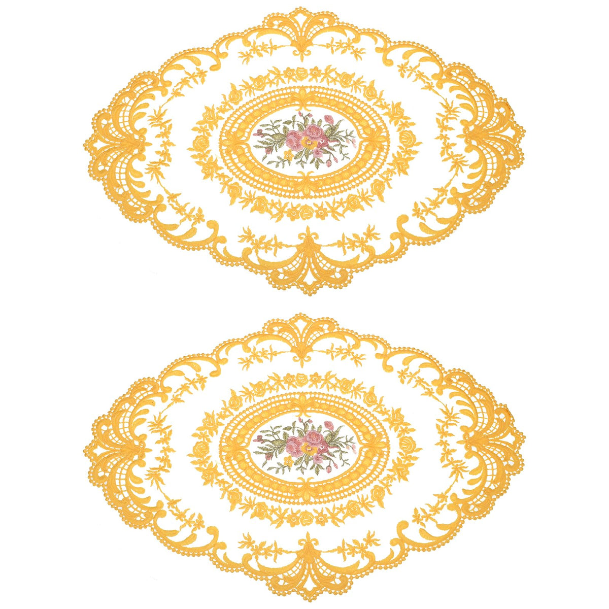 uxcell Retro Lace Placemat 12x16 Oval Embroidered Table Place 2Pack Gray