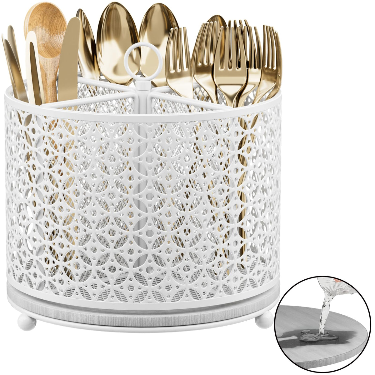360° Rotating Kitchen Utensil Holder - Large Silverware Caddy Fast-Drying