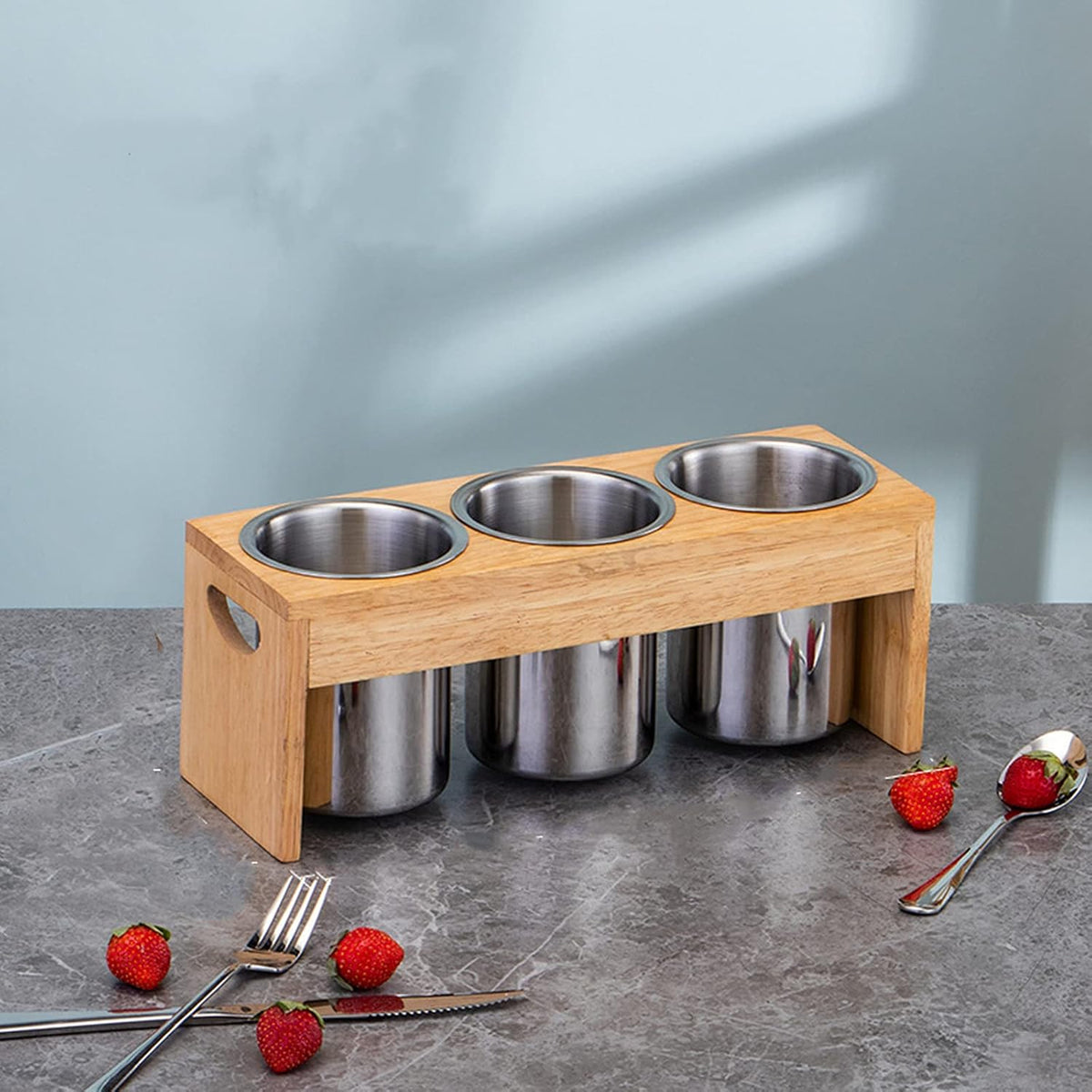 ZOOFOX Silverware Holder for Countertop, Wood Stainless Utensil Caddy