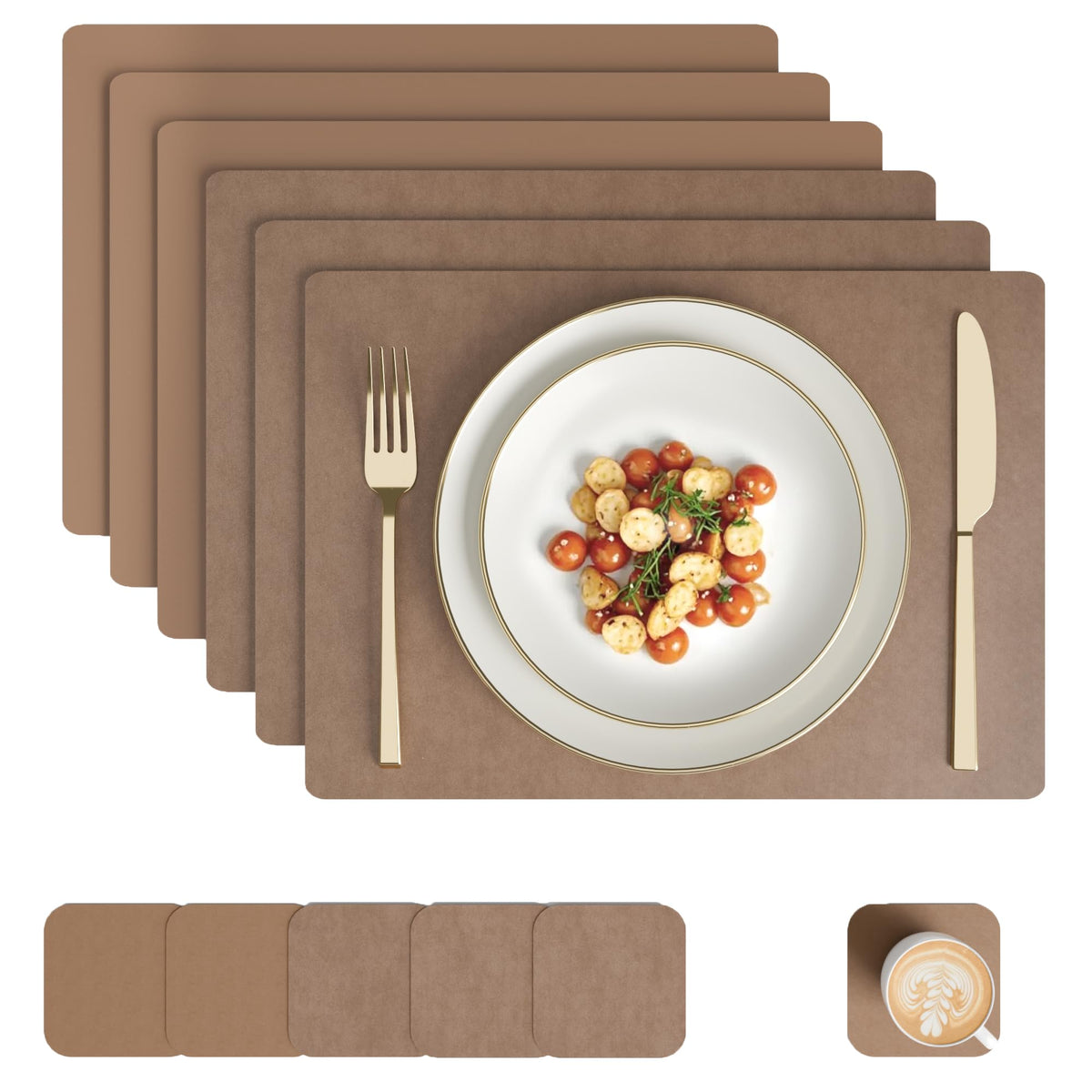 Encasa XO Faux Leather Placemats Set of 6 & Coasters 17"x12" & 3.54"