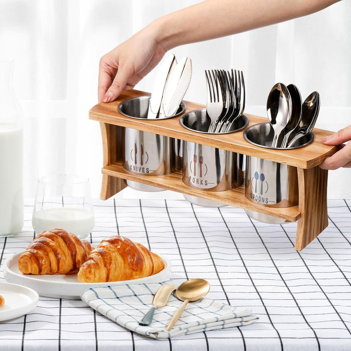 Lyellfe Silverware Holder for Countertop, Stainless Steel