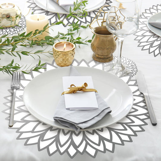 Geosar 200 Pcs Silver Metallic Disposable Paper Placemats Set 13 Inch