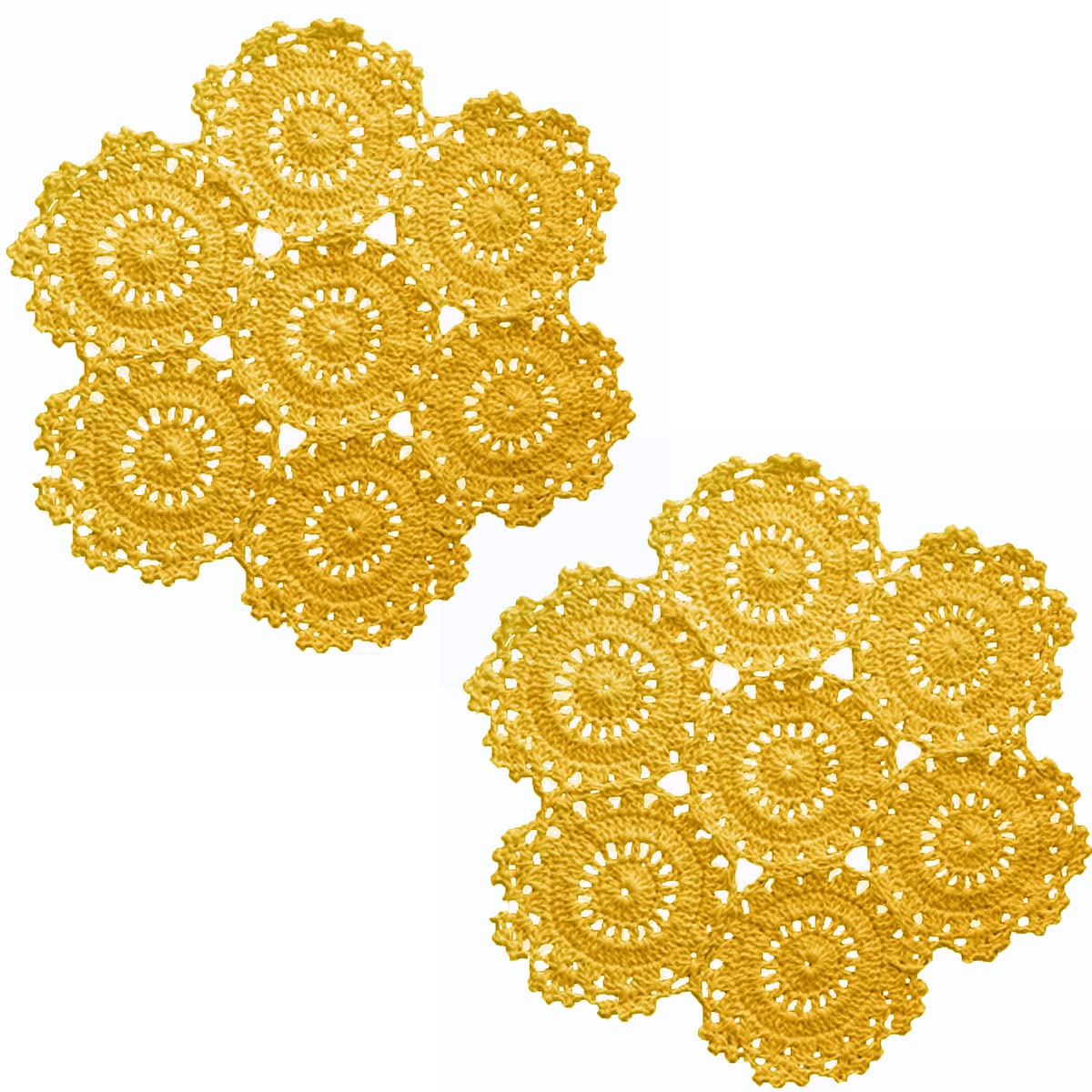 2PCS 10 Inch Sunflower Crochet Place Mats Lace Doilies Coasters Handmade Round Spliced Sunflower Table Cup Mats Easter Mother's Day Decoration,Red
