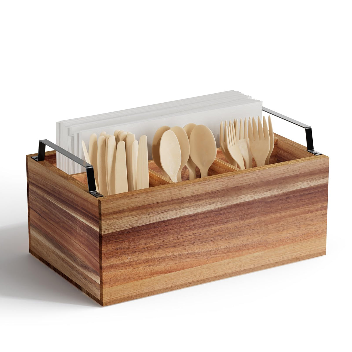 Acacia Wood Utensil Holder, Wooden Silverware Caddy for Party, Wooden Silverware Caddy Organizer, Utensil Holder for Party, Utensil Organizer for Countertop