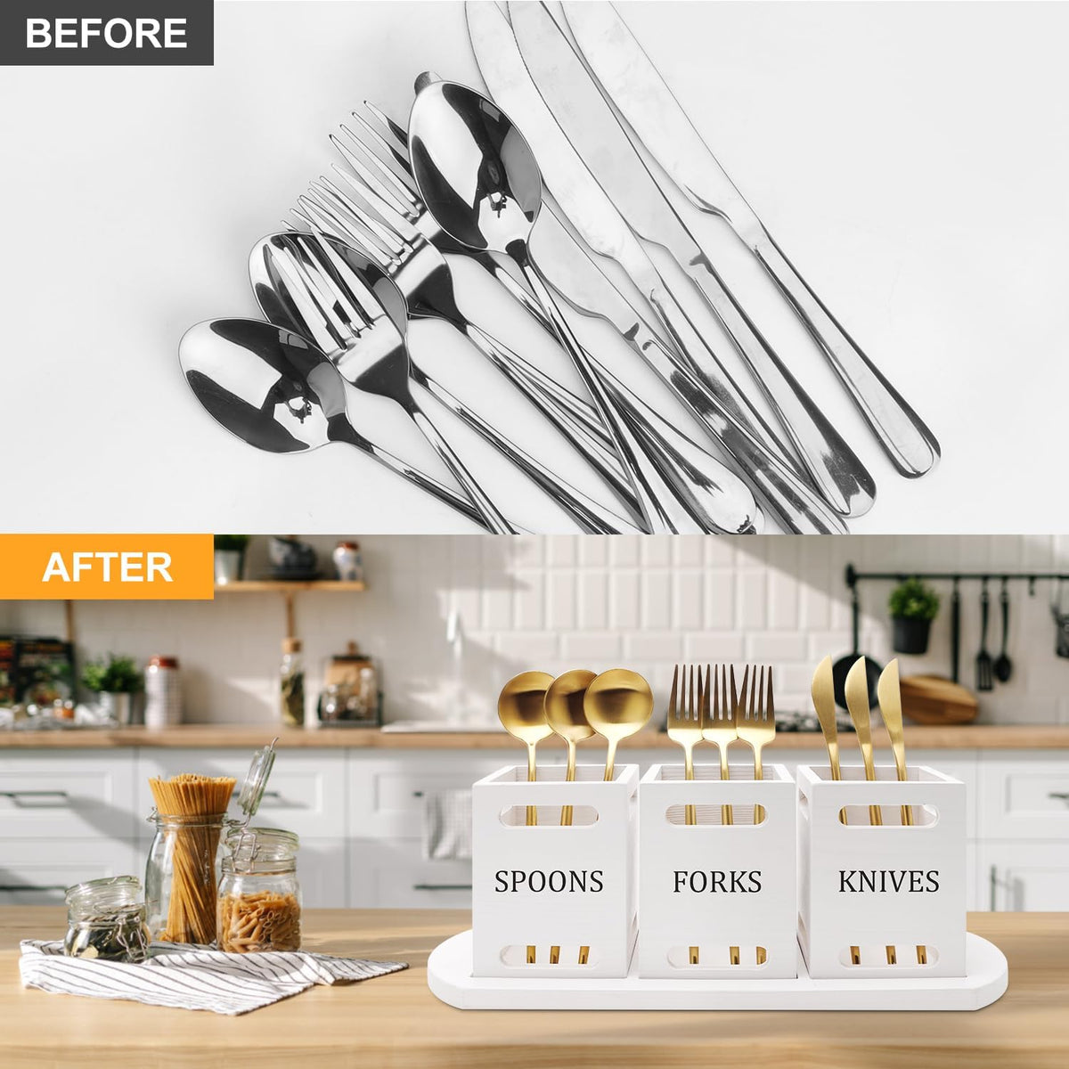 Wooden Flatware Silverware Caddy for Party Cutlery Utensil Holder Counter