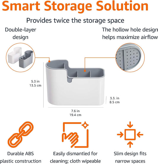 Amazon Basics Countertop & Wall Organization for Utensils, Space-Saving, Divided Compartments, White & Grey