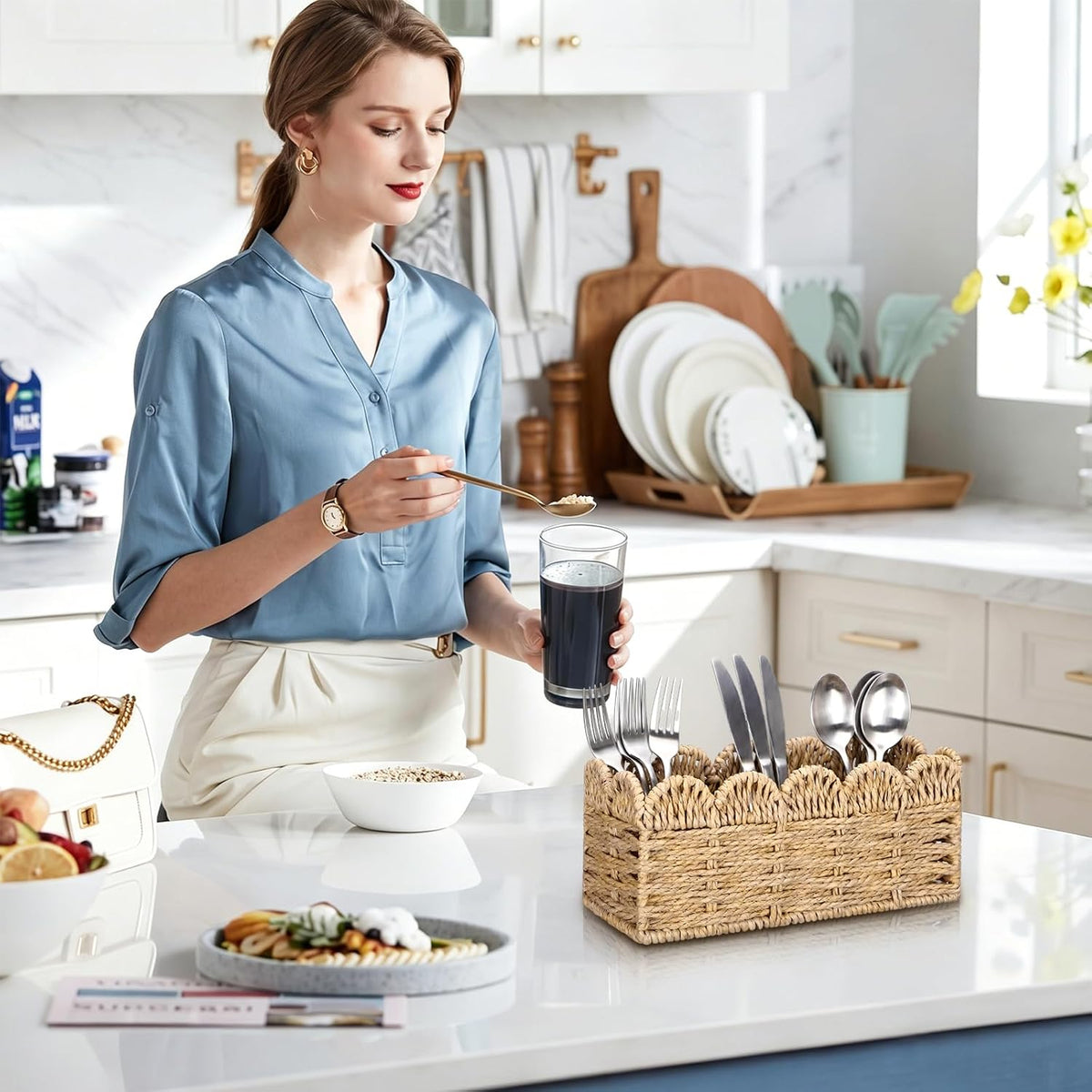 3 Compartment Paper Rope Utensil Holder Silverware Caddy Basket