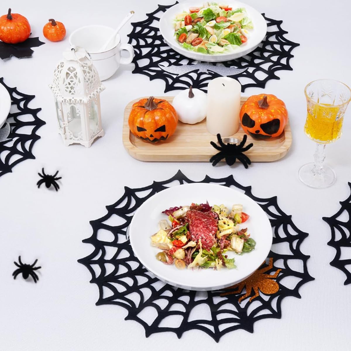 Halloween Spider Web Placemats Set of 6, Hollow Out Spider Web Coasters Placemat Dining Table Mats Decor for Holiday Party Decorations