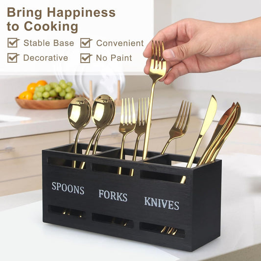 Wooden Silverware Caddy for Party Cutlery Utensil Holder Organizer Counter