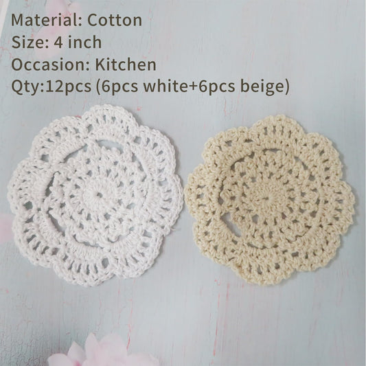 Ouyatoyu Doilies Cloth Lace Crochet Doilies Place Mats Round Handmade Cotton Placemats for Cups Coasters Glasses Small Doilies Cloth 4 Inch 12pcs