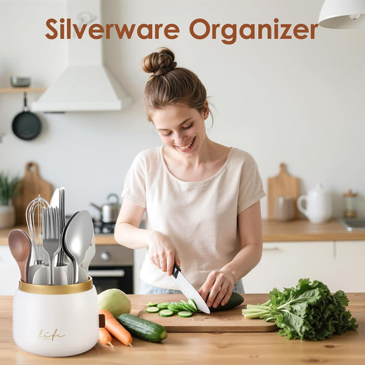 EXIN DECHEN Silverware Organizer with Lid,Silverware Holder,Utensil Holder