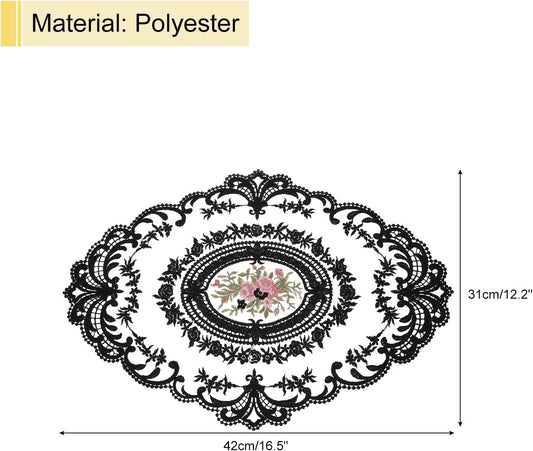 uxcell Retro Lace Placemat 12x16-in Oval Embroidered Table Place Mats French Crochet Doilies Coasters Cup Mat for Home Wedding, Black