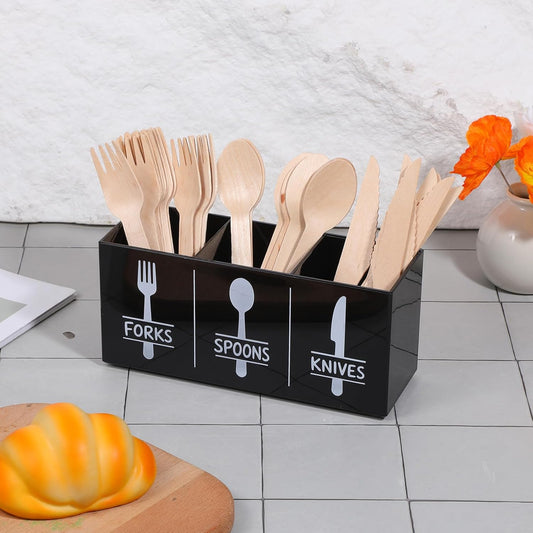 Acrylic Cutlery Storage Organizer, Black Silverware Holder Countertops