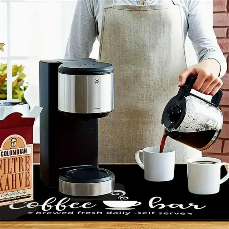 Coffee-Themed Kitchen Mat, Coffee Bar Mat, 1 Count Non-Slip Kitchen Placemat, Absorbent Coffee Machine Mat, Kitchen Decorative Mat for Coffee Maker and Bowl Rack, Coasters