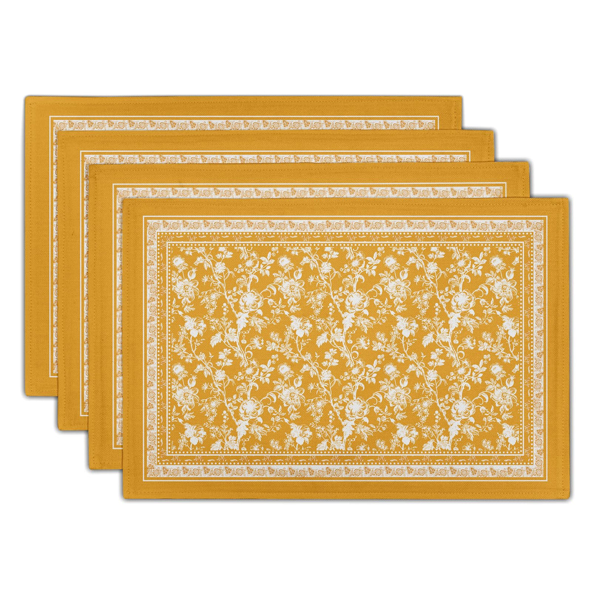 Blue Floral Branches Placemats Set of 4 ,12 x 18 Inch Chinoiserie Table Mats Washable Heat Resistant Linen Fabric Rectangle Place Mat for Indoor Outdoor Kitchen Dining Home Decor