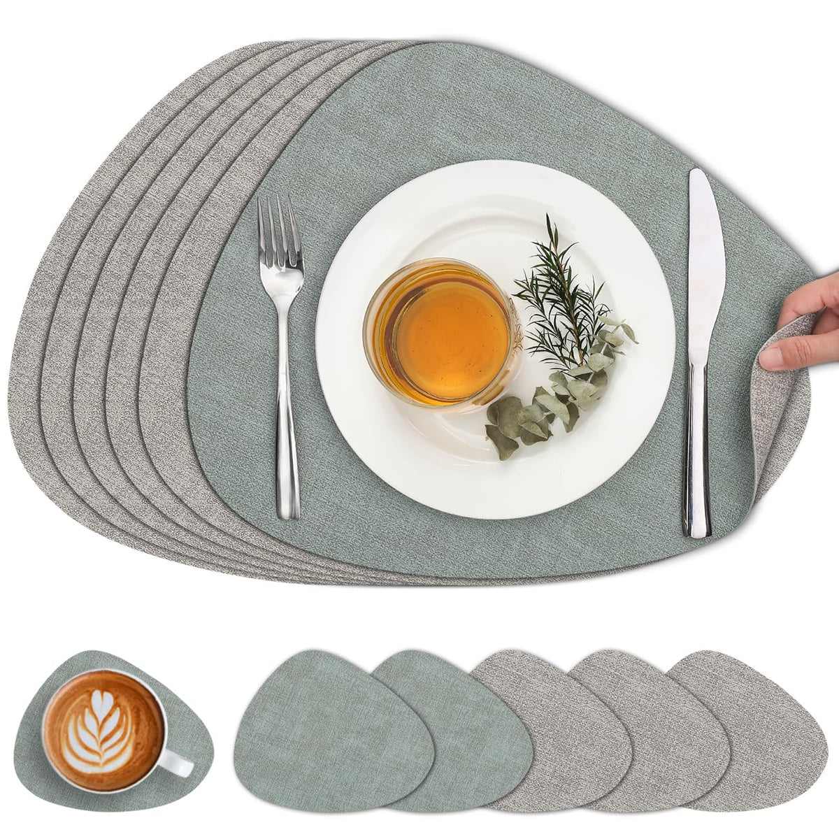 Faux Leather Placemats Set of 4, Dual Sided with Drink Coasters
