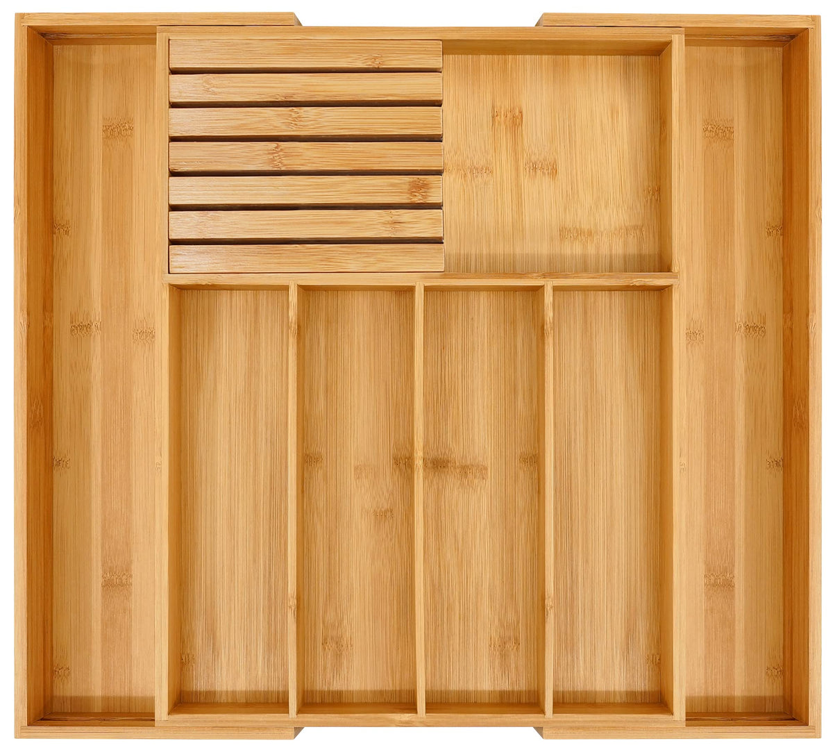 VaeFae Bamboo Silverware Drawer Organizer, 7 Slots, Black