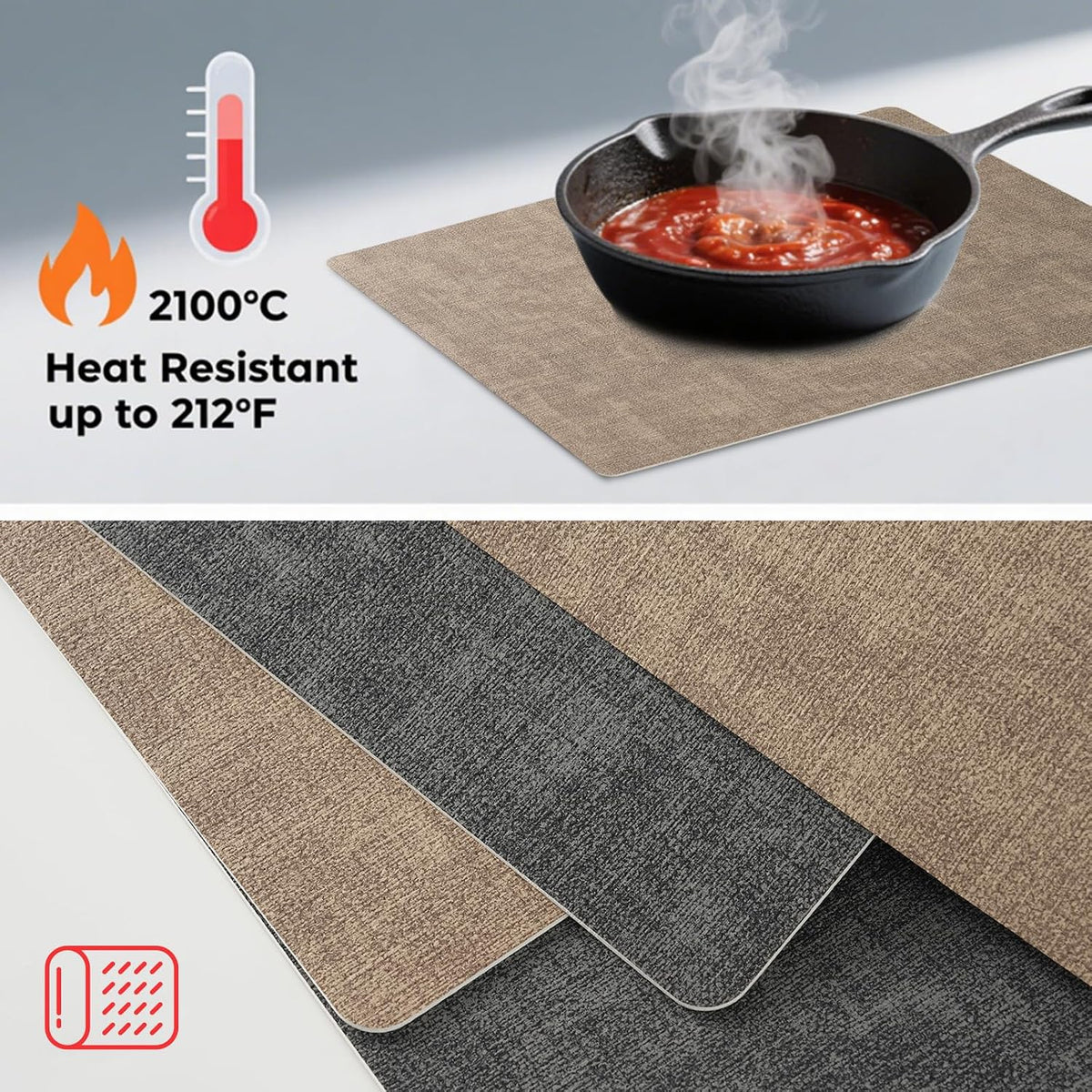 6 Placemats and 6 Coasters Set PU Leather Placemats for Dining Table – Waterproof, Heat Resistant, Easy to Clean, Non-Slip Table Mats for Kitchen, 43×30cm with 10cm Coasters, Dual-Sided Faux Leather