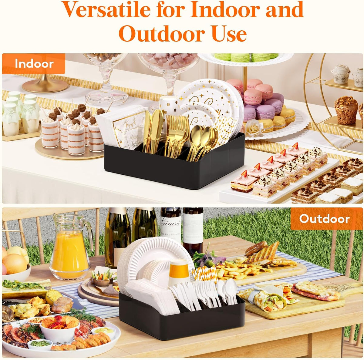 Lifewit Paper Plate Organizer Kitchen Countertop Party, Silverware Caddy