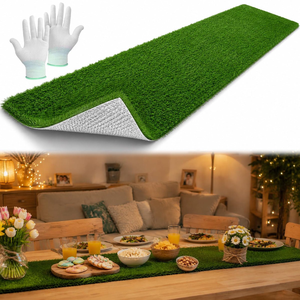 7pcs Golf Artificial Grass Placemats and Table Runner Set, Realistic Green Fake Grass Table Decor, Golf Centerpieces for Table, Non Slip Turf Table Runner for Golf Party (placemat Set)