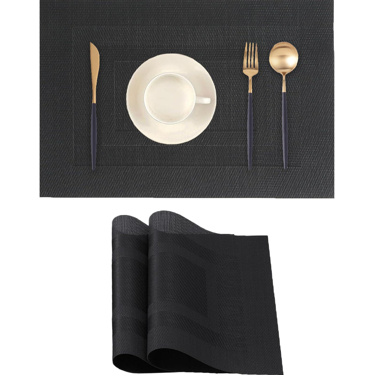 Frame Gold Placemats Set of 2 - Heat-Resistant, Non-Slip Table Mats