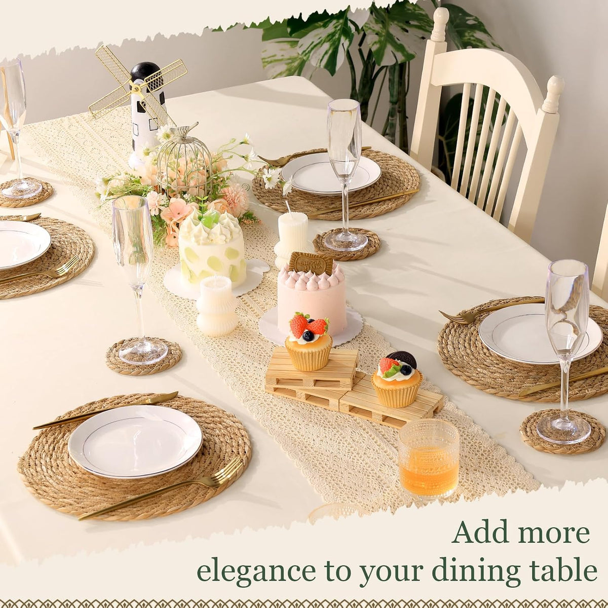 Round Woven Placemats Set of 6 12 Inch with 6 Coasters 4 Inch Boho Natural Handmade Table Mats Table Decor Farmhouse Rustic Weave Wicker Placemats for Dining Table Home