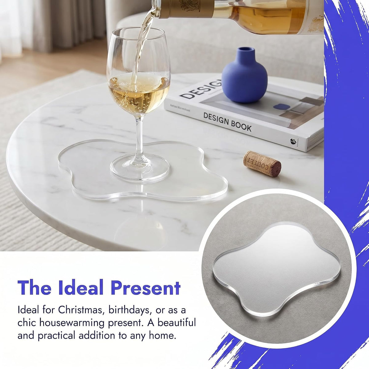 3 Pcs Acrylic Irregular Coasters Cloud Shape Cup Mats Transparent Cute Coaster for Tabletop Protection Home Decor for Coffee Table, Stone Tables, Desk, Kitchen, Office (Clear)