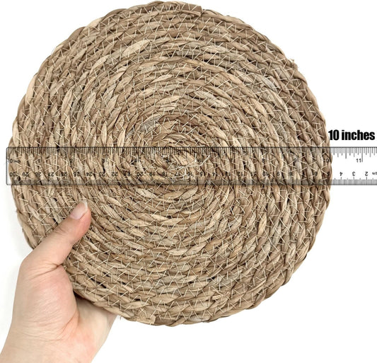 Small Woven Placemats Set of 4, 10 Inch Mini Rattan Placemats Coaster Wicker Place Mats,Natural Farmhouse Jute Braided Table Runner for Small Tableware Please Choose Carefully (10 Inch)