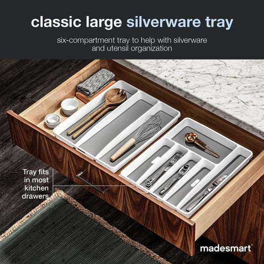 madesmart Classic 6 Compartment Silverware Tray, White